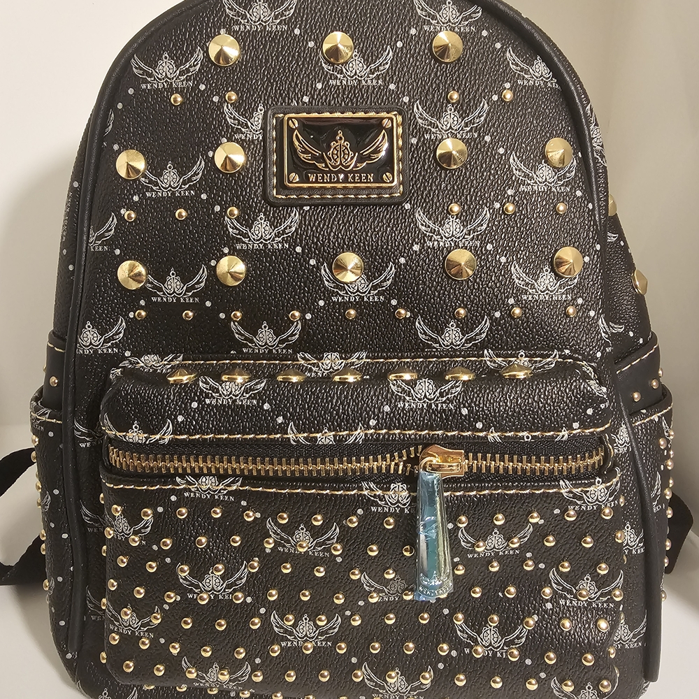 Wendy Keen Black and Gold Studded Backpack NWT And Dustbag